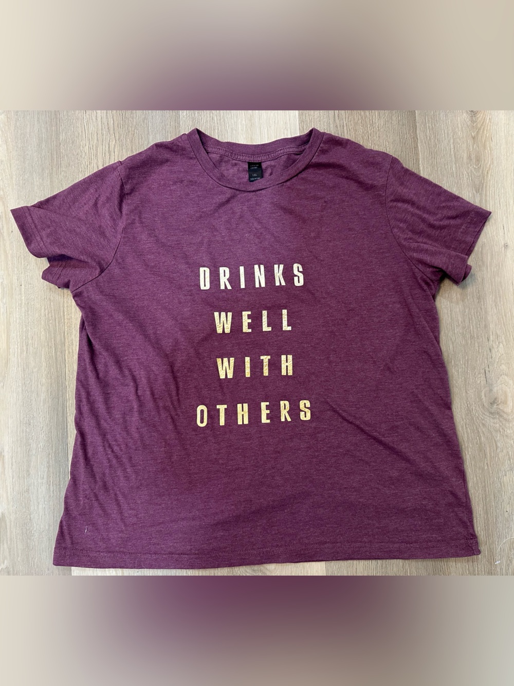 Maroon Graphic Crew Neck T-Shirt - "Drinks Well With Others"
